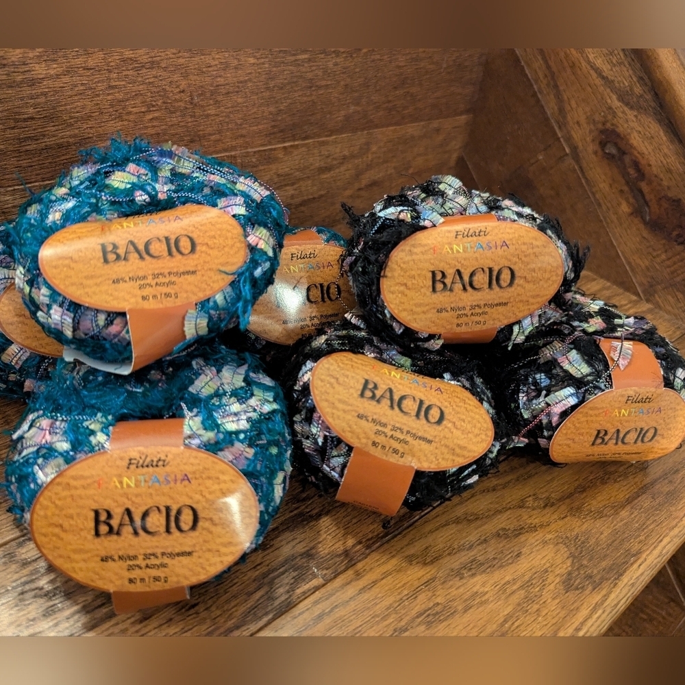 Filati Fantasia Bacio Multicolor fancy Yarn Teal Black Made In Italy 8 X 50g
